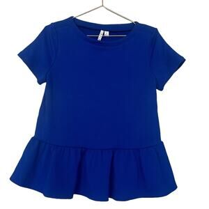 Elle Blue Peplum Blouse - Short Sleeve, Size Medium